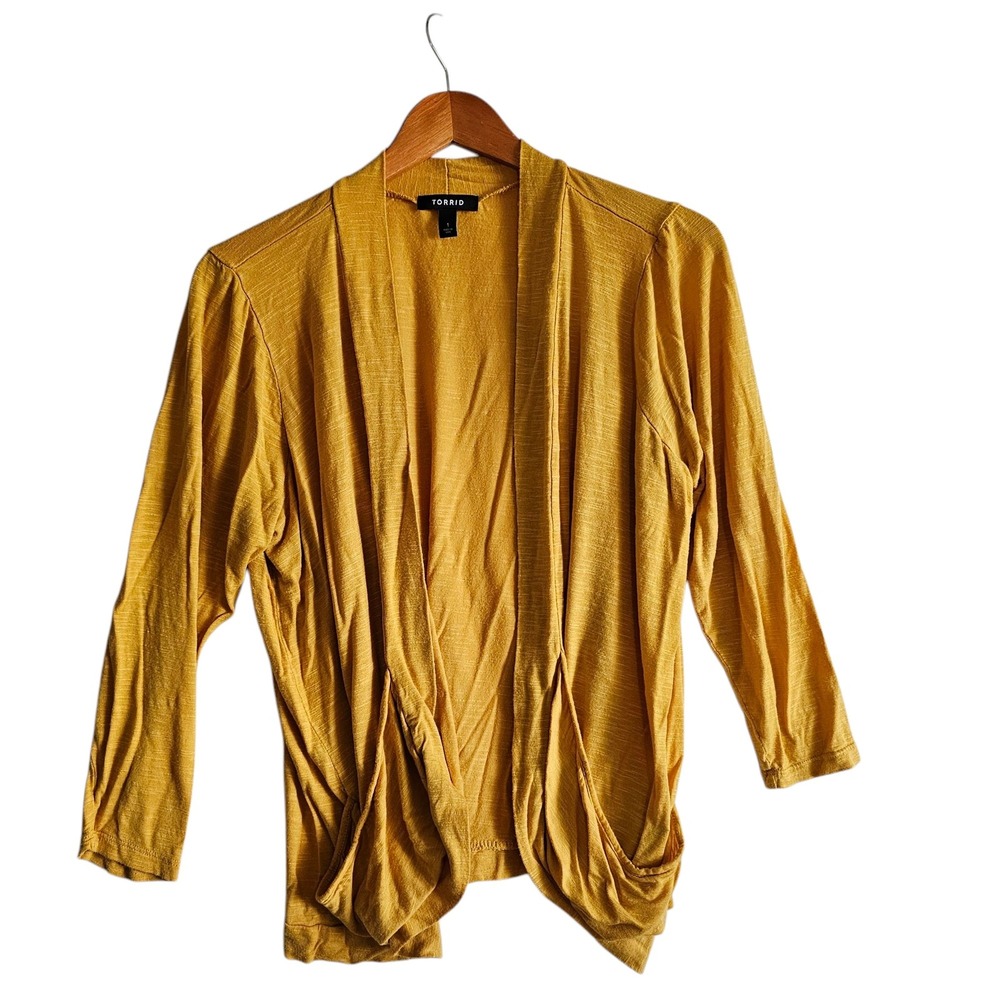 Torrid Cardigan Draped Open Front Lightweight Mustard Yellow Plus Size 1X - Picture 4 of 10